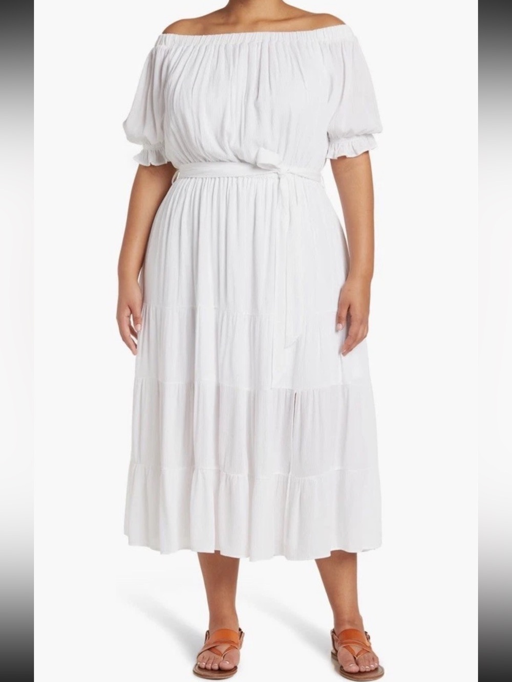 Love By Design White Solid Off Shoulder Tiered Lined Maxi Dress Plus 4X NWT